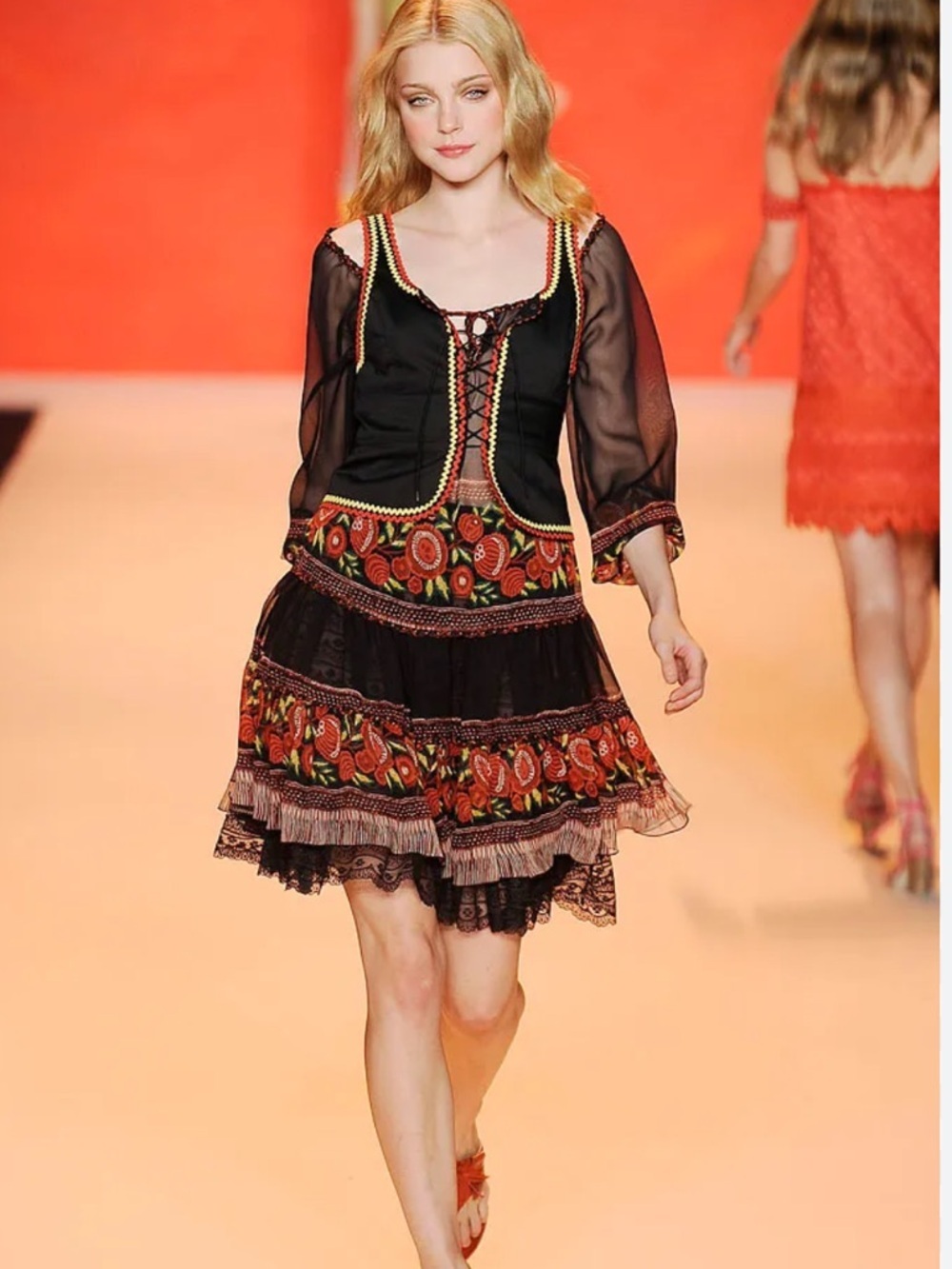Anna Sui Vintage Y2K Floral Silk Ruffle Skirt